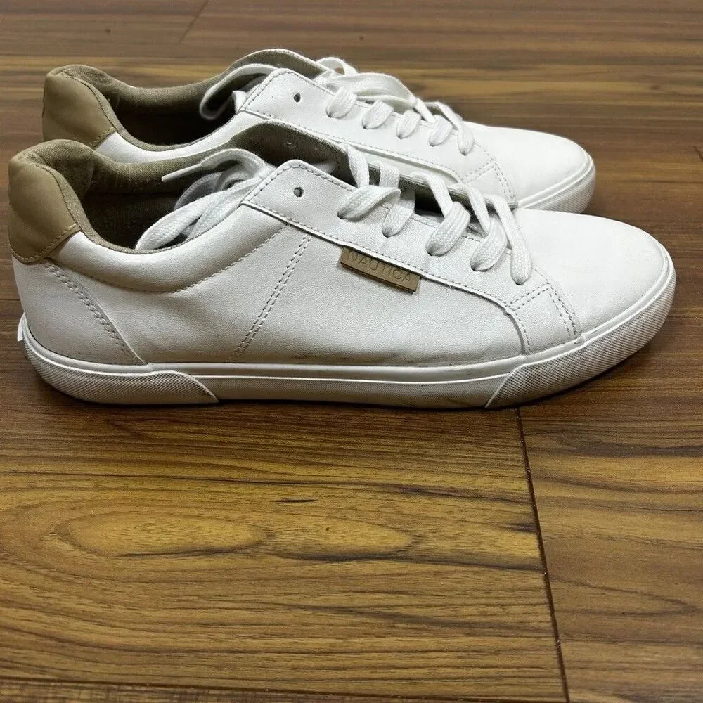 Nautica Spree 2 Mens White Faux Leather Casual Sneakers Size 10 Low Top Shoes